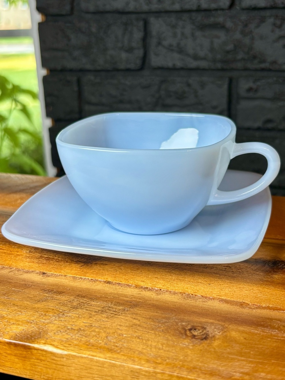 MCM Azurite Blue Charm Teacup set Anchor Hocking Fire King milk glass square